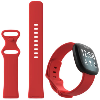 纪爵仕适用于菲比fitbit versa3/sense智能运动款versa 3腕带硅胶手表带 红色 大码240mm