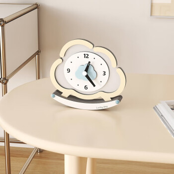 美世达（MEISD）座钟客厅桌面钟表摆放式时钟装饰品电视柜创意简约小台钟 (奶油蓝白)A款小号24*22cm