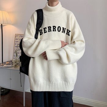 华天牧 高领毛衣男宽松慵懒风秋冬季2023新款加厚保暖潮流日系针织衫外 白色 M 建议80-110斤可穿