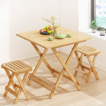 竹庭折疊桌簡易正方形吃飯桌可折疊桌子餐桌小戶型桌便攜陽台方桌家用 原色80對開折疊方桌