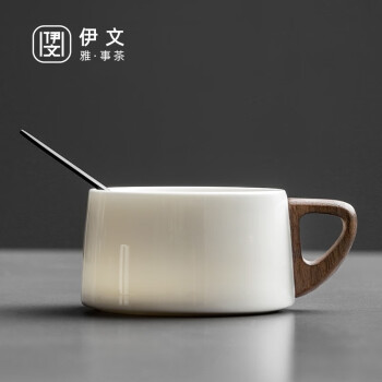 伊文陶瓷 咖啡杯杯碟套裝 陶瓷杯子高檔精致高級感輕奢美式咖啡杯 清風-平麵咖啡杯