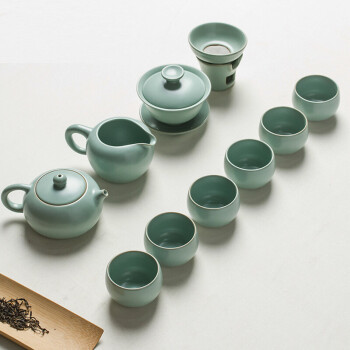 洛威 汝窑茶具套装家用简约陶瓷中式功夫汝瓷开片茶壶茶杯10头欢沁