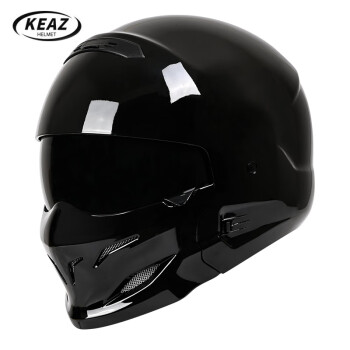 KEAZ摩托车头盔复古蝎子全盔3C认证四季通用男士组合盔巡航春夏季头盔 亮黑配D型护嘴 XL（59-60cm）