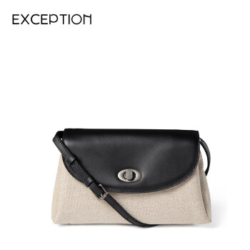 例外（EXCEPTION）包包原创设计女士斜挎包新款棉麻拼单肩托特包小方包EP1816003N 米色配黑色