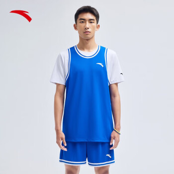 安踏（ANTA）男子比赛篮球套装夏季坎肩背心短裤透气两件球衣球服 骑士蓝-4 3XL/男190