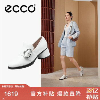 爱步（ECCO）高跟鞋女 24年春季新款金属扣饰粗跟休闲单鞋  雕塑奢华222443 亮白色22244301002 36