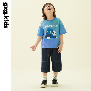 gxg.kids[小熊猫]GXG童装儿童t恤夏男童短袖上衣t恤卡通圆领半袖 蓝紫色 130cm