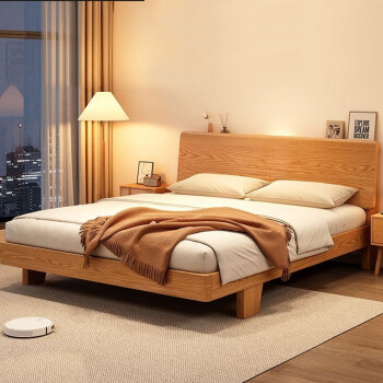 实木床1.5x2米现代单人原木风床头柜组合出租房 床 双人床1.8米 橡木床 1200mm*2000mm
