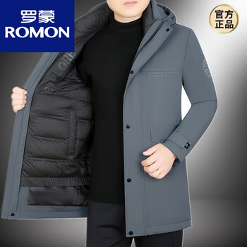 罗蒙（ROMON）冬季活里活面鹅绒羽绒服2023年新款中长款男士可拆卸内胆外套 94066三穿鹅绒深灰色 180XL【135-150斤】