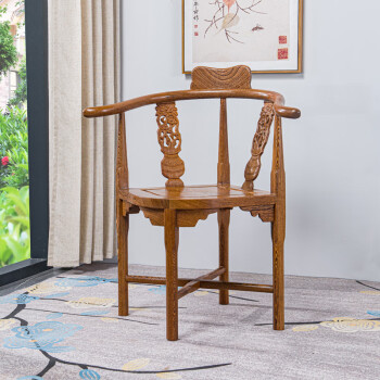 贡艺名居红木家具非洲鸡翅木(学名：非洲崖豆木)三角椅仿古中式休闲茶椅吧台椅子靠背椅