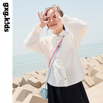 gxg.kidsGXG童装儿童衬衫秋新品女童洋气撞色舒适全棉长袖衬衣 白色 150cm