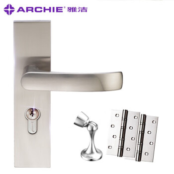 雅洁（ARCHIE）门锁室内现代简约房门浴厨房卫生间实木锁具套装 AS5081B-HE315 12套装（锁+4寸304合页*2+门吸）