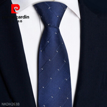 皮尔卡丹品牌高档 男士领带正装免打商务面试职业拉链式易拉得免打结蓝色高级礼盒装 藏青斜纹