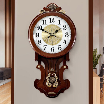 凯恩斯（KAIENSI） 挂钟客厅钟表欧式复古时钟摇摆石英钟表电波创意木质挂表家用 1340QL数字金属盘-进口丽.声机芯 16英寸