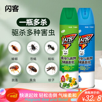 闪客（SHANKE） 杀虫气雾剂 灭害驱蚊杀蟑螂苍蝇喷雾家用单瓶750ml 两瓶组合装