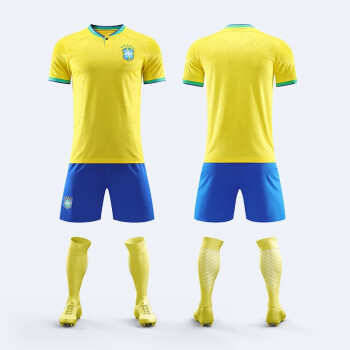 正豹（ZHENGBAO） 2022巴西世界杯足球服套装男女比赛定制队服球衣成人儿童训练服 22-23巴西主场-带队徽 均码