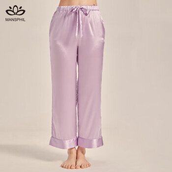 MANSPHIL/蔓斯菲尔2023腰间嵌色家居裤 舒适性感桑蚕丝睡裤女时尚可外穿 淡紫色 S