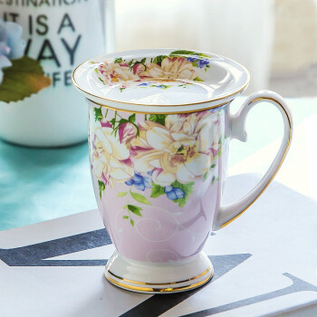 瓷秀源（cixiuyuan） 杯子陶瓷创意欧式马克杯带盖大容量骨瓷水杯早餐杯牛奶咖啡杯 粉色（直径8.5cm 高度11cm）有盖