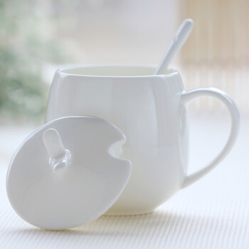 瓷秀源（cixiuyuan） 水杯陶瓷杯创意情侣杯子马克杯带盖带勺陶瓷骨瓷咖啡杯 胖杯白色