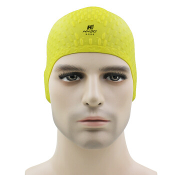 海娜斯顿男女士时尚水滴帽硅胶泳帽长发护耳防水游泳帽大号不勒头泳帽 黄色 SH-605