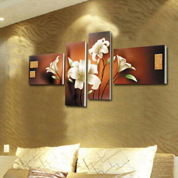 林格印象客厅装饰画现代简约壁画有框画四件套花卉卧室沙发背景挂画 C款  高70cm*宽165cm适合2.5-3米墙面