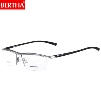 贝尔莎（bertha）纯钛眼镜架男镜架半框近视眼镜配镜商务可配度数防蓝光变色镜框 高贵银色 +1.67无色防蓝光镜片