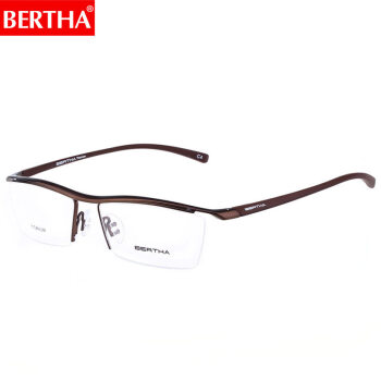 贝尔莎（bertha）纯钛眼镜架男镜架半框近视眼镜配镜商务可配度数防蓝光变色镜框 绅士咖啡 +1.56变灰/茶防蓝光镜片