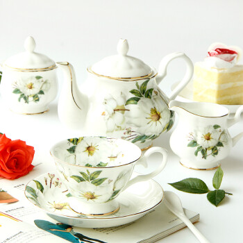 品来运欧式茶具咖啡杯碟套装骨瓷咖啡具家用下午茶具英式陶瓷红茶杯 C：茶花15头尊享版