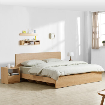 掌上明珠家居 北欧现代双人床 日式仿实木木纹板式床 1.8米 ESA116-A262