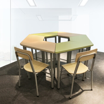 好环境（hhj）六边形会议桌培训桌组合拼接桌椅 图片色 直径1500（6张梯形组合）