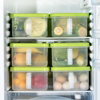 百露厨房冰箱塑料冷冻收纳盒鸡蛋盒食物保鲜盒抽屉式食品储物盒整理盒 绿色3个装
