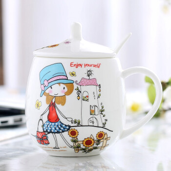 瓷秀源（cixiuyuan） 水杯陶瓷杯创意情侣杯子马克杯带盖带勺陶瓷骨瓷咖啡杯 胖杯情侣女孩