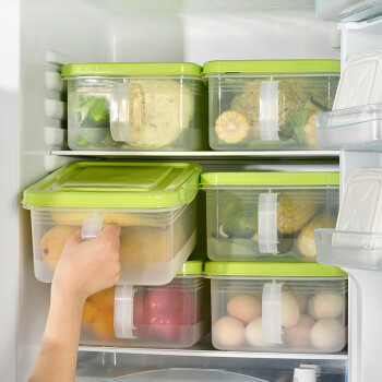 百露保鲜盒透明塑料盒子长方形冰箱冷藏专用密封食品级厨房收纳盒商用 绿色盖4.5升单个装