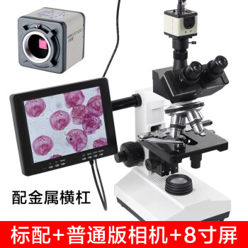 BELONA专业光学生物显微镜科学实验医学 科研 水产养殖美容检测 2500倍 三目生物显微镜+普通版工业相机+8寸屏