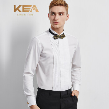KEA法式衬衫男新郎礼服领衬衫结婚衬衣男士长袖结婚新郎衬衫 白色 37