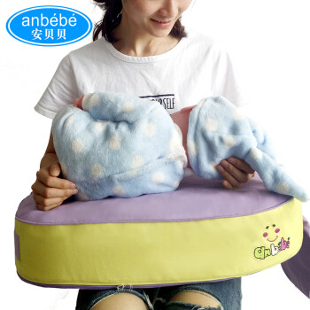 anbebe 安贝贝哺乳枕头喂奶枕婴儿枕靠枕大号多功能哺乳垫喂奶枕头 紫面黄边 拼色