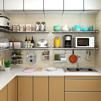 好莉仕（HouLySe） 304不锈钢厨房置物架 壁挂式微波炉调料墙上收纳厨具挂架烤箱架子 60CM长度 新款40CM宽
