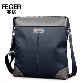 斐格FEGER男士单肩斜跨包商务休闲包竖款牛津布背包韩版潮流包包0008 蓝色