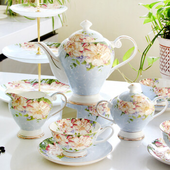 品来运 欧式茶具套装骨瓷英式下午茶茶具陶瓷整套红茶杯带托盘咖啡杯碟 12件