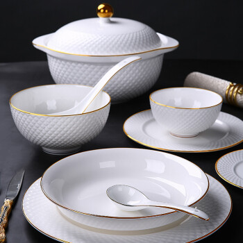 vidsel 欧式金边浮雕骨瓷餐具散件 陶瓷碗碟子瓷器盘子筷单个碗盘餐具 4.5英寸饭碗