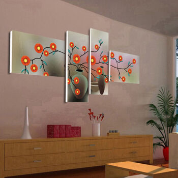 林格印象客厅装饰画现代简约壁画有框画四件套花卉卧室沙发背景挂画 M款  高70cm*宽165cm适合2.5-3米墙面