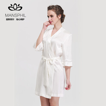 蔓斯菲爾（MANSPHIL）蔓斯菲尔MANSPHIL舒适法式浪漫桑蚕丝睡衣真丝睡袍浴袍 纯白色 S