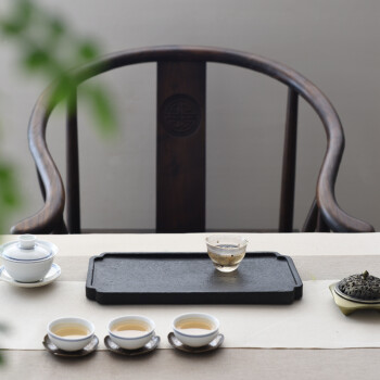 金团（jintuan）乌金石茶盘家用简约整块干泡小茶台方形天然石材茶海储水式茶托盘 方干泡茶盘