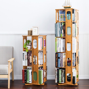 竹艺佳（ZHUYIJIA） 旋转书架书柜简易学生书架置物架现代简约书柜落地创意收纳柜 三层旋转书架