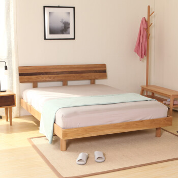 AILVJU 1.5/1.8米实木白橡木双人床环保卧室家具北欧现代简约 原木色 1800mm*2000mm