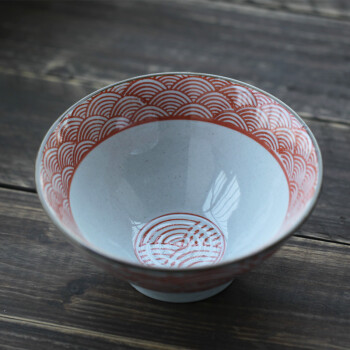 和风四季日式餐具家用饭碗釉下彩手绘粗陶碗大饭碗小面碗菜碗小汤碗创意碗 5.8英寸红色粗陶碗14.5*6.5单个