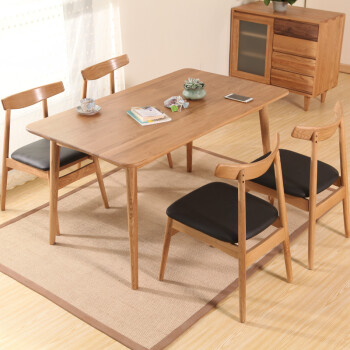 AILVJU日式节约白橡木家具 实木韩式餐桌餐椅组合 一桌四椅套餐 原木色-一桌六椅 1.6米餐桌