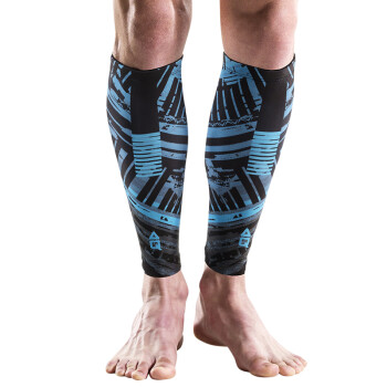 AQ 籃球運動護具護腿彈薄加長護小腿男女透氣吸汗城市訓練款小腿套 黑藍 XL腿圍40.6-45.1cm