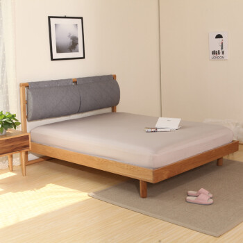 AILVJU 实木床日式 北欧风格家具双人床1.8米白橡木 原木色-灰床头 1800mm*2000mm