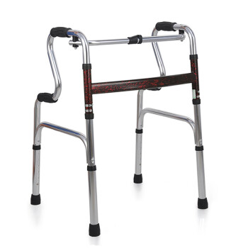 衡互邦助行器老人带座铝合金残疾人助步器可调节扶手架四角拐杖 9633助行器红色